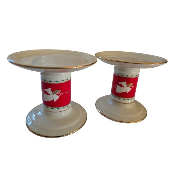 Vintage Porcelain Candle Holders With Snowflake & Angel Design - Picture 3 of 6